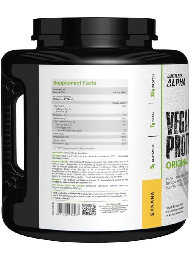 Alpha Vegan Protein Powder, Banana Flavor, Plant-Based Protein Blend, 7G Bcaas, Gluten & Soy Free, Easy Mix